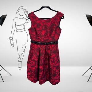 Eliza J Red and Black Fit and Flare Cocktail Dress